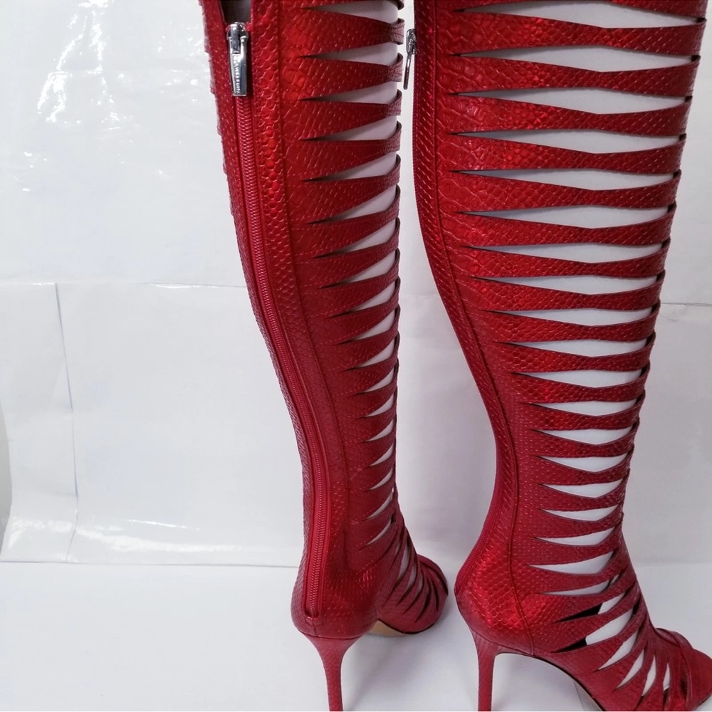Vince Camuto Red Heeled Cut-Out Boots - Picture 5 of 6